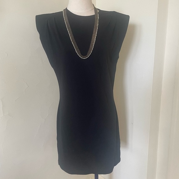 FRAME black 100% Cotton Padded Shoulder Mini Dress size medium classic office - Picture 1 of 8